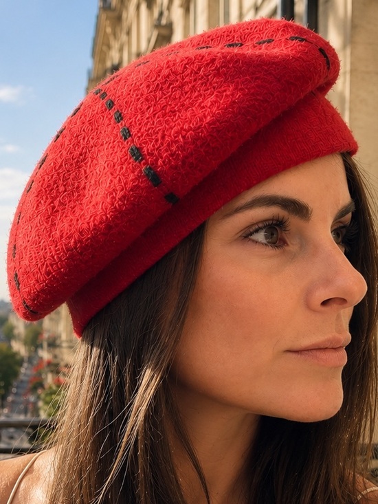 Magid Accessories - Magid Hats Red Wool Blend Beret with Black Contrast Stitching - OSFM